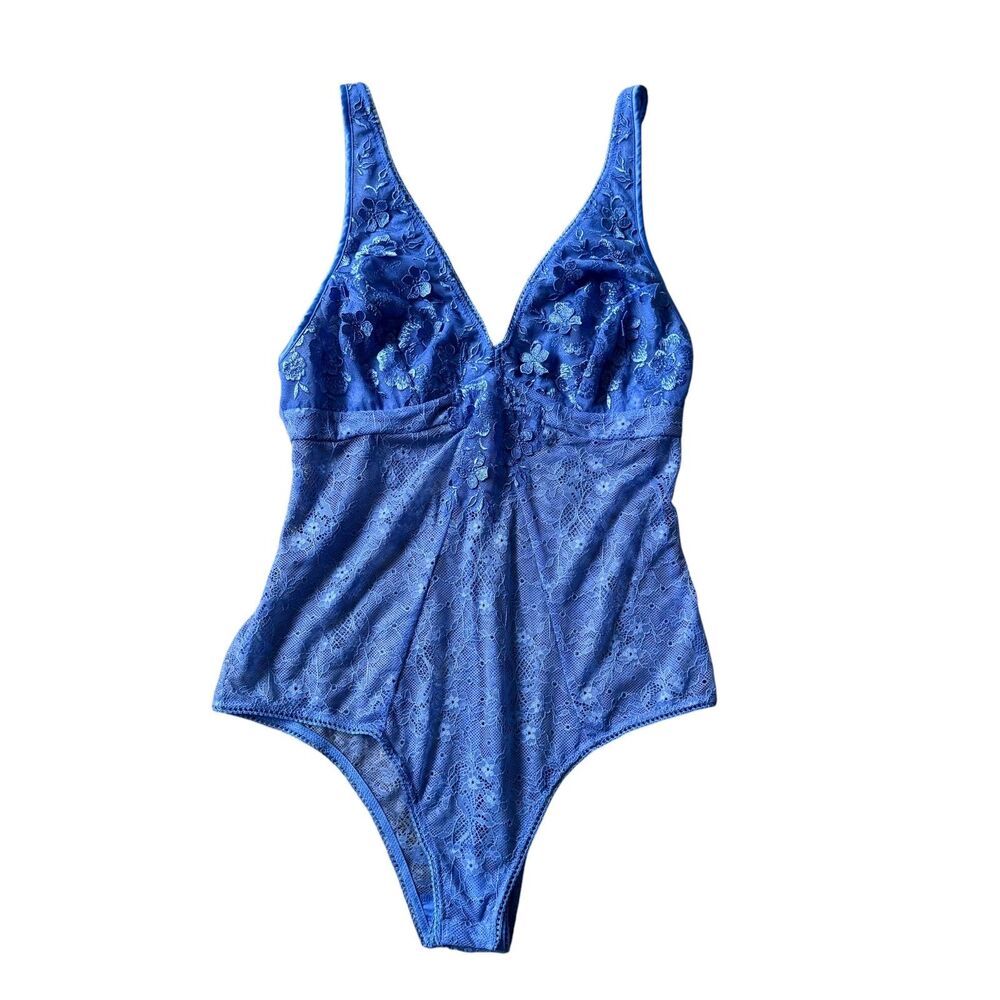NWT Soma Intimates Lingerie Lace Bodysuit DG Teddy Babydoll Baja Blue Size S